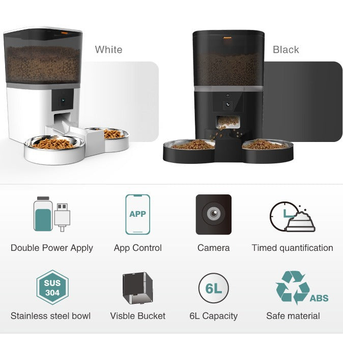 Distributeur intelligent de nourriture pour animaux avec caméra HD