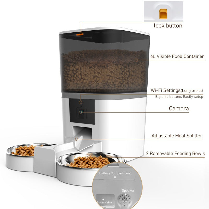 Distributeur intelligent de nourriture pour animaux avec caméra HD